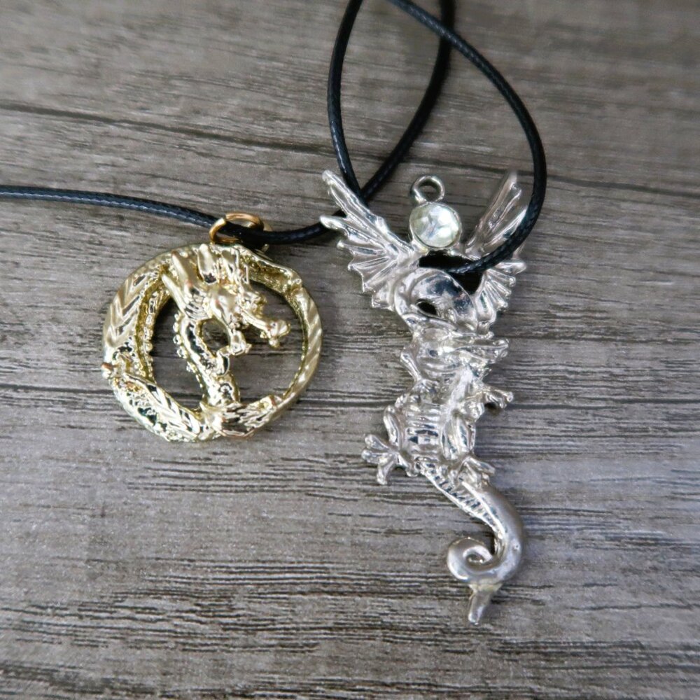 2PC Dragon Winged Pendant Charms Silver and Gold Tone DIY Jewelry Making Supply